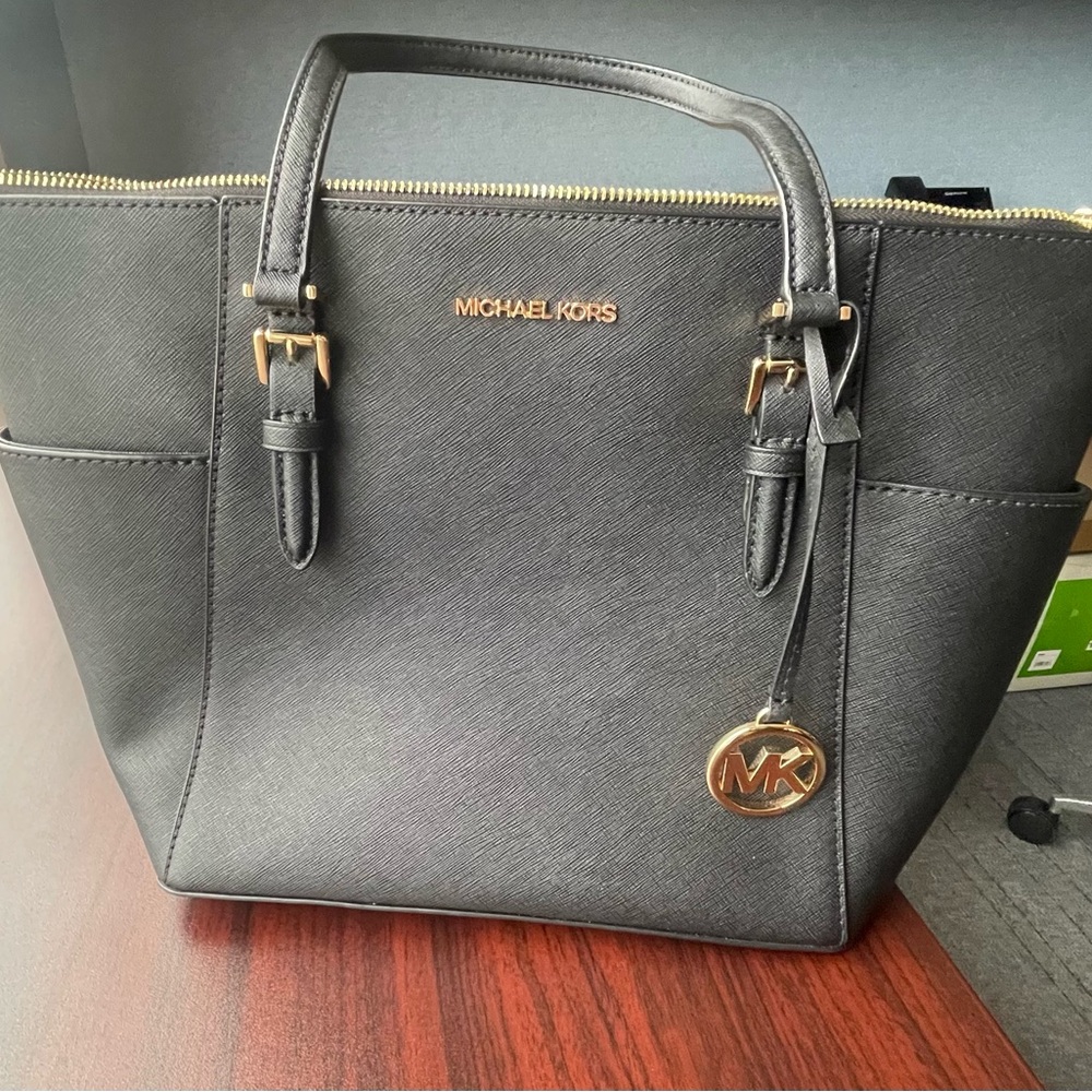Authentic Michael Kors Black Tote with Gold Details